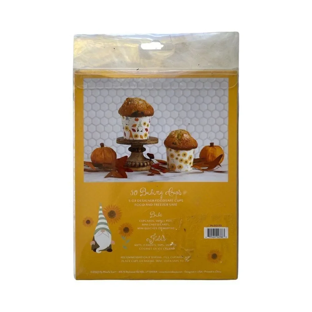 50 Count Fall Harvest & Gnome Sunflower Cupcake Liners New in Box